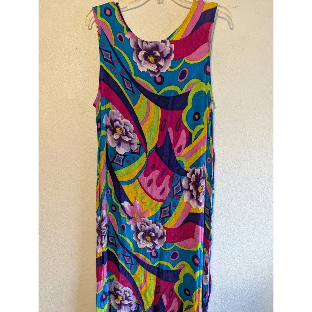 Vintage R&K Original Funky Hawaiian Floral Rayon Maxi Dress Sz Lg Retro Look